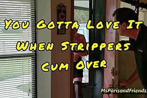 Strippers tease lap dance then cum bent over hard