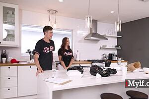 Busty Coach Swallows Team Loads to Secure Victory!