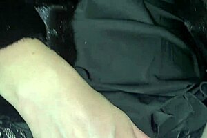 Friends wife in fur coat takes sneaky fuck and tit cumshot