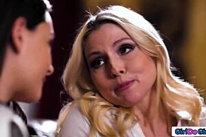 Raw milf stepmom spreads shaved pussy while young stepdaughter fingers tight hole together