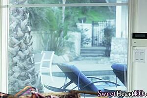 ��lesbian babes strapon bang petite teen's tight pussy!