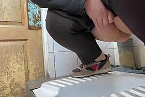 Mature Milf's Secret Hospital Pee in Public Toilet Exposed