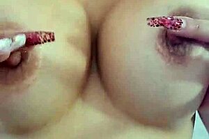 i woke bro stroking his cock handjob till he cums on my huge tits