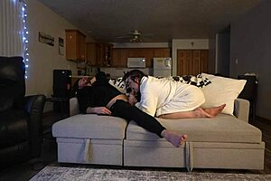 hey imagine this rough curvy milf wife on sofa getting pregnant from huge creampie cumshot