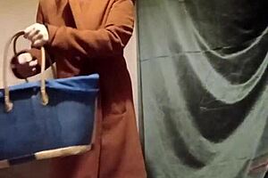 french maid slave auto-fucks in public toilet 2025