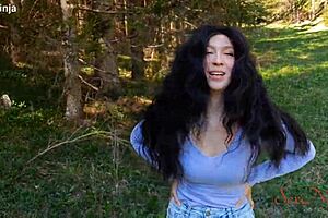 scared curvy influencer lost in forest ditches bear fear for my big cock creampie ride