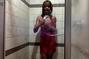 GINGER MILF WET PINK PANTIES SHOWER BATH TITS PLAY!