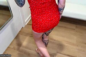 Step mom sneaks in mall changing room to deepthroat step son's cock publicly then ride