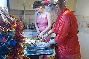 blonde milf mommy teen babysitter erotic lingerie kitchen thong kiss