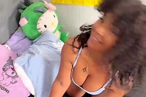 Ebony milf takes young white boy's anal creampie pov