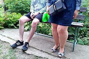 fetishist stepson fucks lustful chubby stepmom outdoors in the park