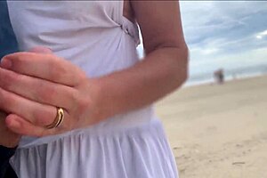 stroking big cock handjob outdoors with watchers close