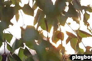 katya clover strips naked outdoors revealing her petite natural body in nature poses