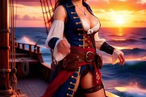 Ai generated pirate milf anal fucking with lesbian strapon and golden shower masturbation