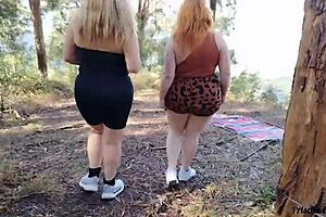 my wife and sister-in-law strip clothes publicly on forest trail for exhibitionist thrill