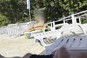 i was jerking off by the pool when this big tit milf helped me explode cumshot