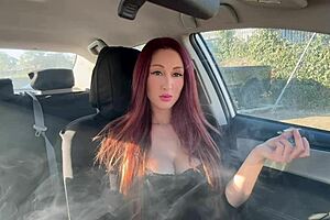 Italian Big Tits MILF Artemisia Love Smokes Solo Fetish in Car