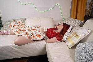 santa stepson tricks stepmom on couch for creampie. huge tits new years wish granted!