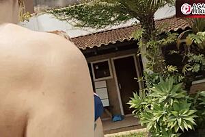 agatha and luiza tease bbc poolboy with juicy asses on sunny day