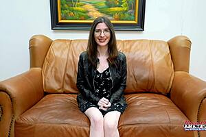 Inked nerdy Hazel O'Connor teases sucks with glasses on