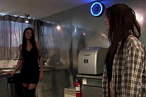 my stepmom fucks her teen lesbian bff on the counter with tight pussy and small tits