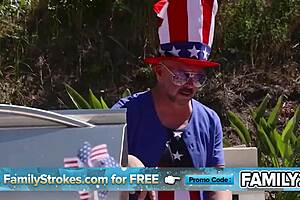 Stepmom and stepdaughter share cock at family bbq sucking riding doggystyle