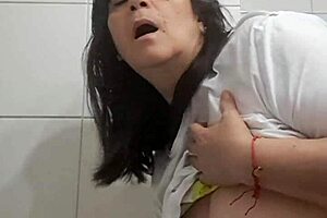 Surprise bathroom creampie fucks curvy wife big natural tits