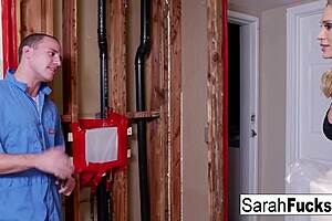 sexy blonde milf sarah fucks plumber doggystyle with tight tattooed pussy cumshot