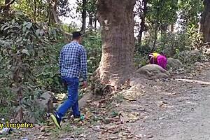 desi stepdad catches stepdaughter outside village and takes her for raw outdoor pounding