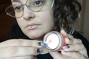 sweet thin lips shining with fresh gloss closeup