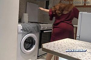 stepmom denies sex but lets stepson jerk cumshot all over fat kitchen ass