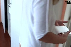 i pull aside my panties for stepson to slide his cock deep in my wet pussy till he cums