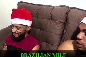 A Brazilian Mature Noel Begs for Three Monster Cocks as Christmas Gift Full Video Red