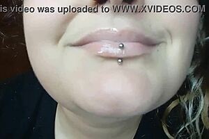 sweet thin lips shining with fresh gloss closeup