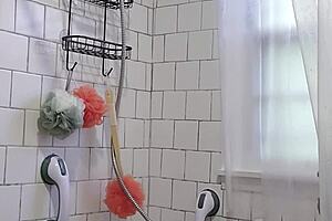 caught stepmom showering now stroking to her big natural tits