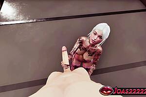 sexy tattooed emma strokes monster cock in stockings sloppy deepthroat cumshot