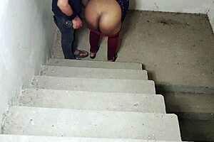 Stepbrother Slams Big Natural Tits Stepsister Tight Pussy On Stairs Moaning Loud!
