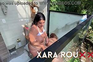 SHOWER SEX WITH STEPMOM OUTDOOR. ALMOST CAUGHT LOL