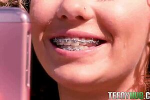 Beautiful braces teen Eli Luxx rides cock cowgirl style?
