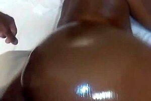 Sexy ebony's big booty shakes taking monster BBC sideways.