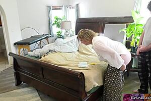 Cleaning milf bends over squirts wildly all over surprised stepson