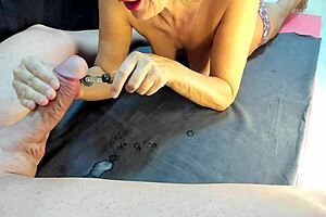 Femdom Milf Toys Cock Gently For Massive Cum Swallow Fountain