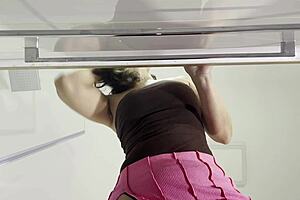 sexy milf strips in bathroom no bra panties off flashing pussy naked ass