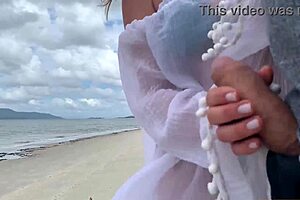 A busty stranger milf jerks my cock outdoors publicly