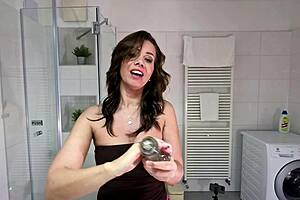 sexy milf strips in bathroom no bra panties off flashing pussy naked ass