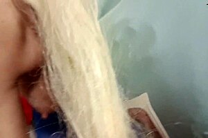 Blonde pigtail milf gives pov deepthroat blowjob swallowing cumshot