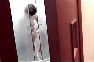 mature milf brunette frina showers up asks roommate filming her wet pussy ass bring towel