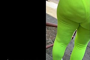 Wife flashes seethru yellow spandex panties voyeur tease