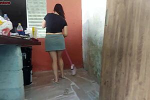 wife's gone so horny short latina maid grabs my cock and rides it everywhere