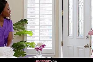 Office Affair Blonde Brunette Lesbian Ebony Tribbing